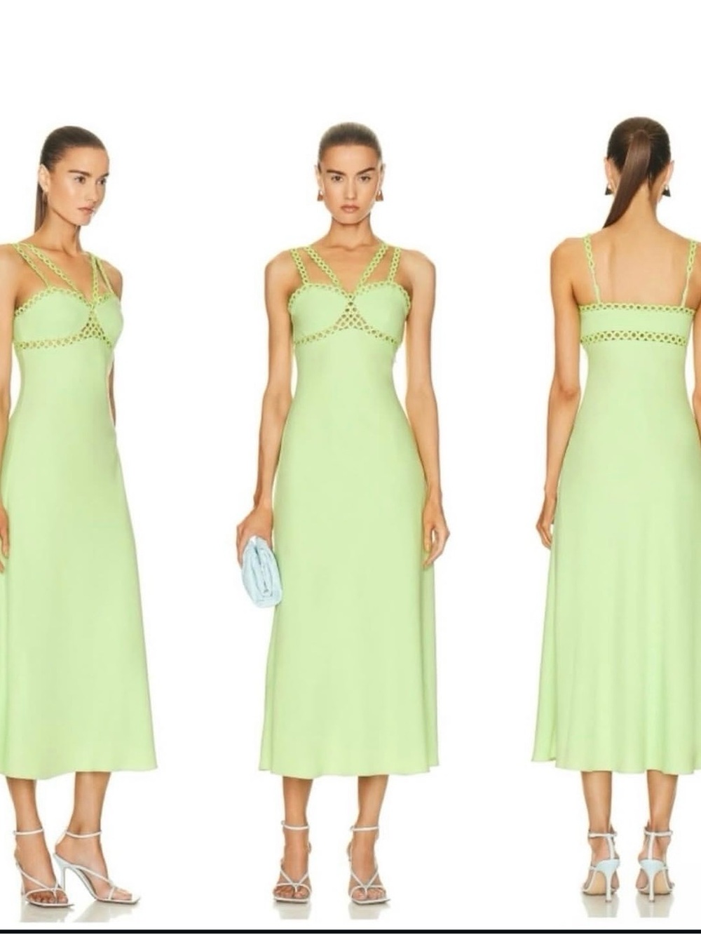 Jonathan Simkhai Sevilla Crepe Crochet Lime Midi Dress Size 2